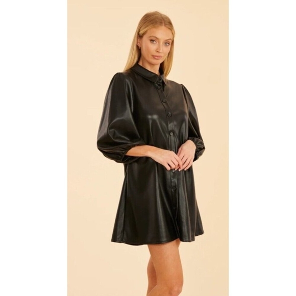 Dolce Cabo puff sleeve faux leather dress Color Black Size XS - Picture 10 of 14